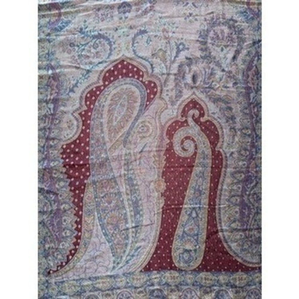 Paras 100% Cashmere Paisley Shawl Wrap Burgundy Blue Fringe Scarf Large - Picture 3 of 6